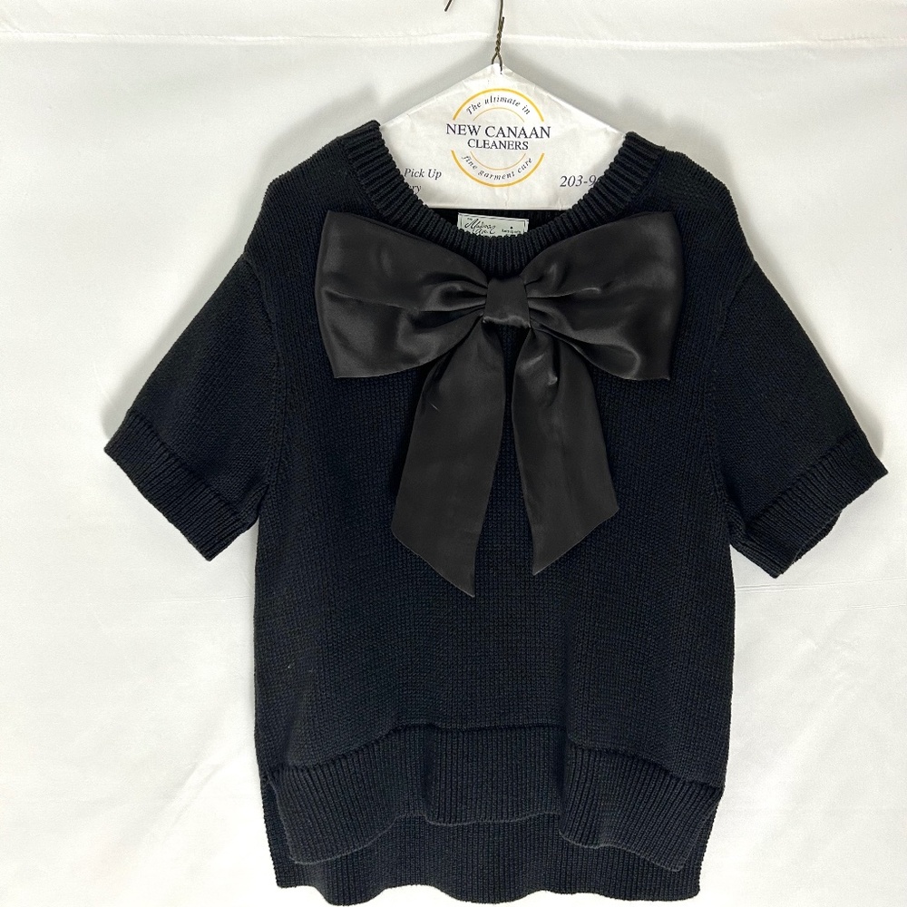 Kate Spade Madison Avenue Collection Black Cotton w/Silk Bow Front Sweater - L